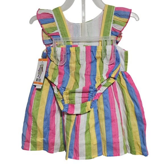 Zunie Girl Multicolor Striped Smock Dress Size 12M 2 Piece Bottom - Picture 2 of 5